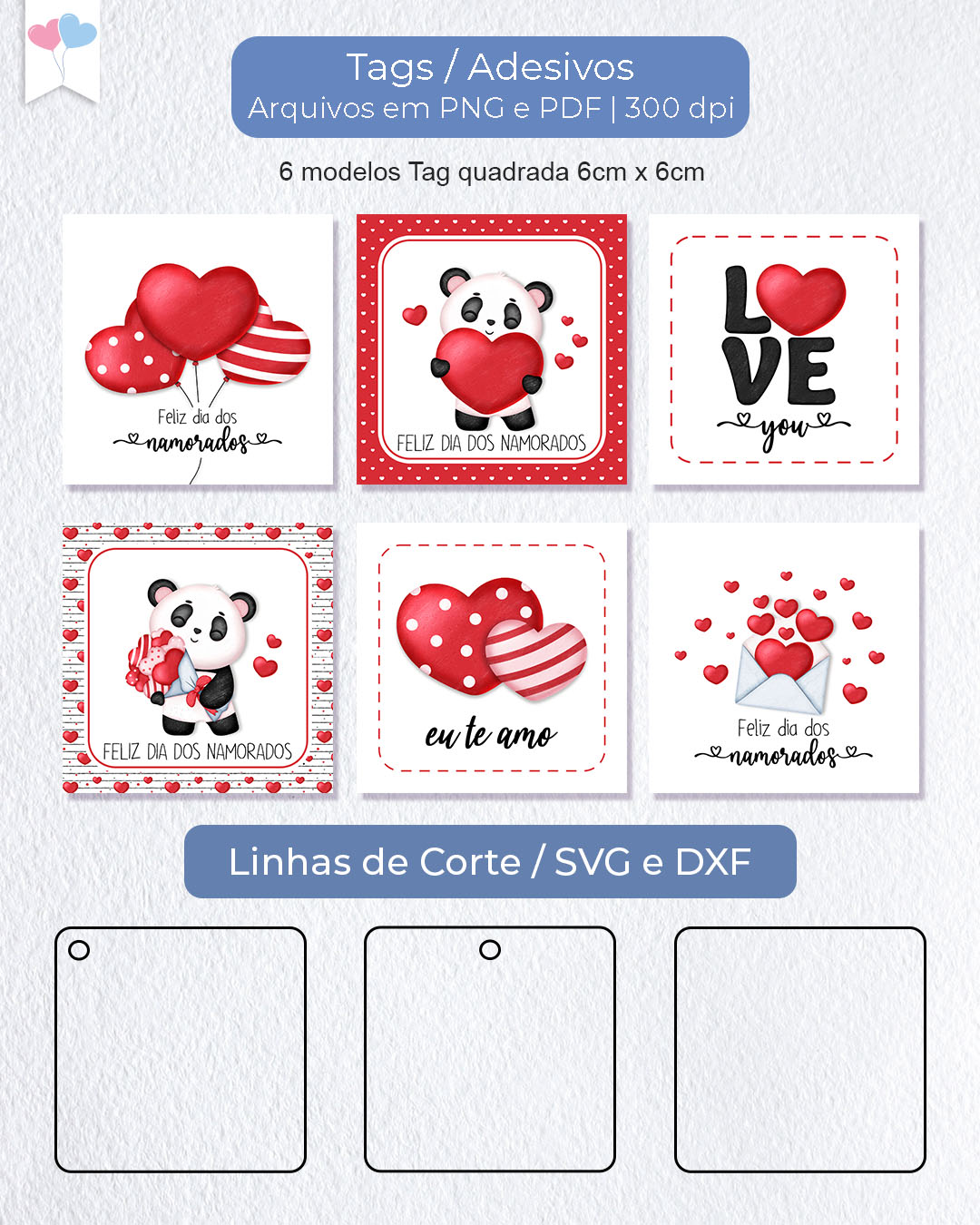 Printable - Tag ou Adesivo Quadrado 6cm - Meu Amor