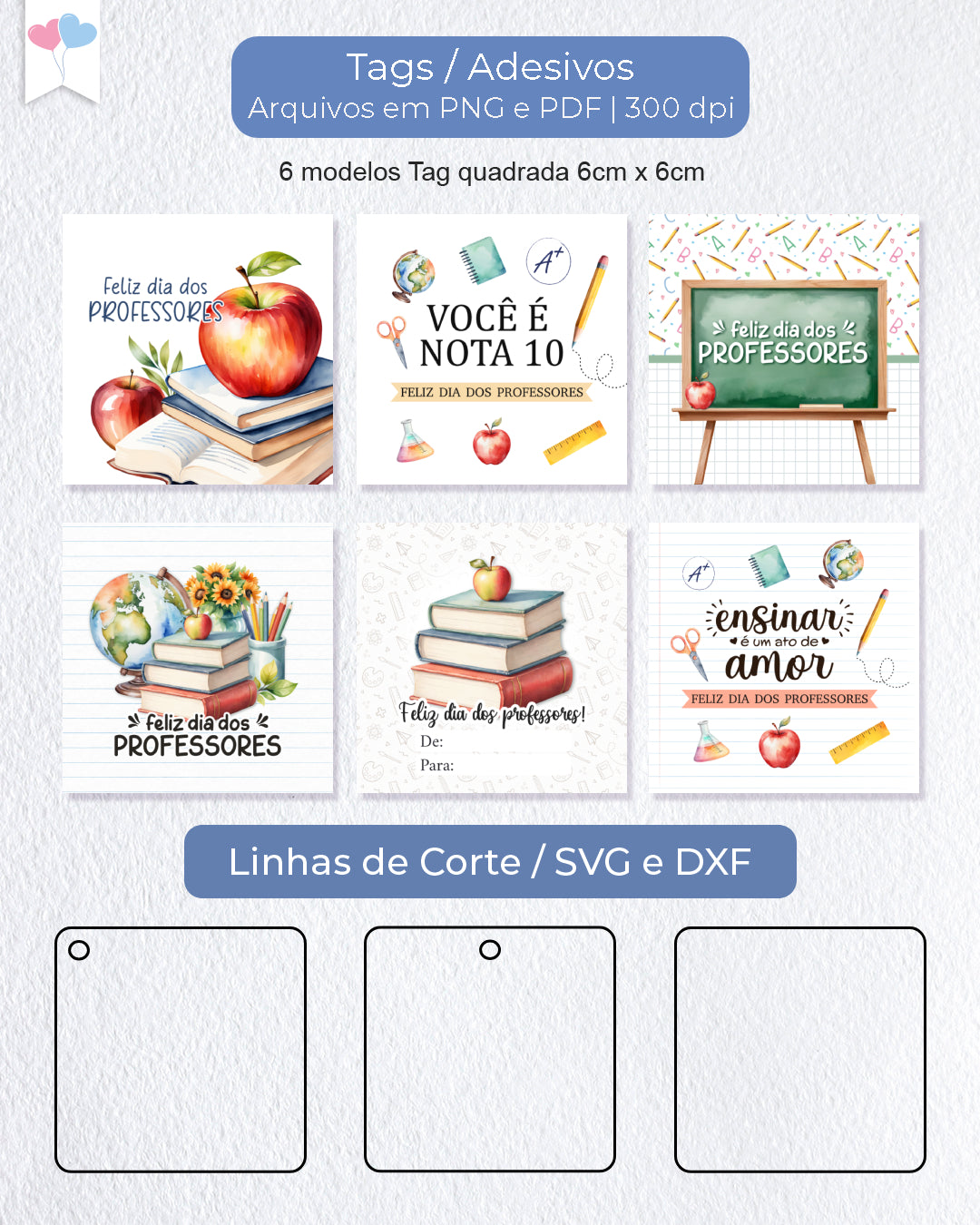 Printable - Tag ou Adesivo Quadrado 6cm - Dia dos Professores