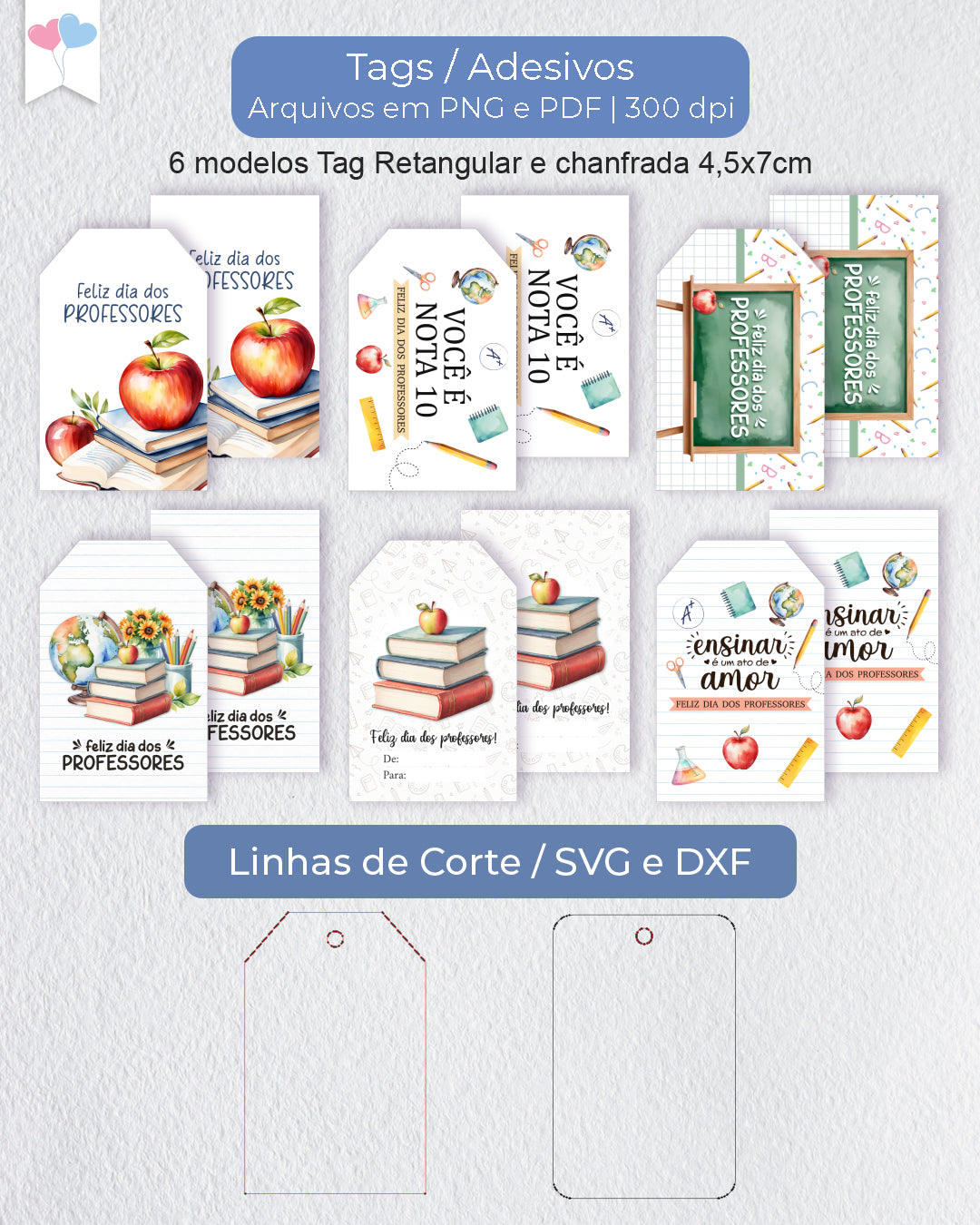 Printable - Tag Retangular 4,5x7cm - Dia dos Professores