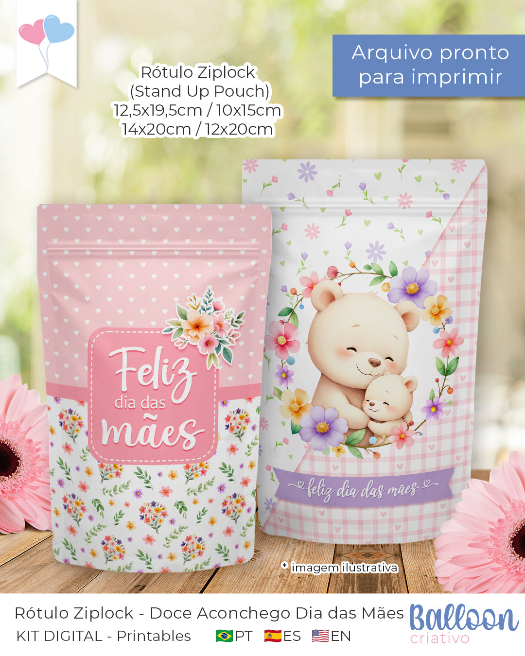 Printable - Rótulo para ZipLock - Doce Aconchego Dia das Mães