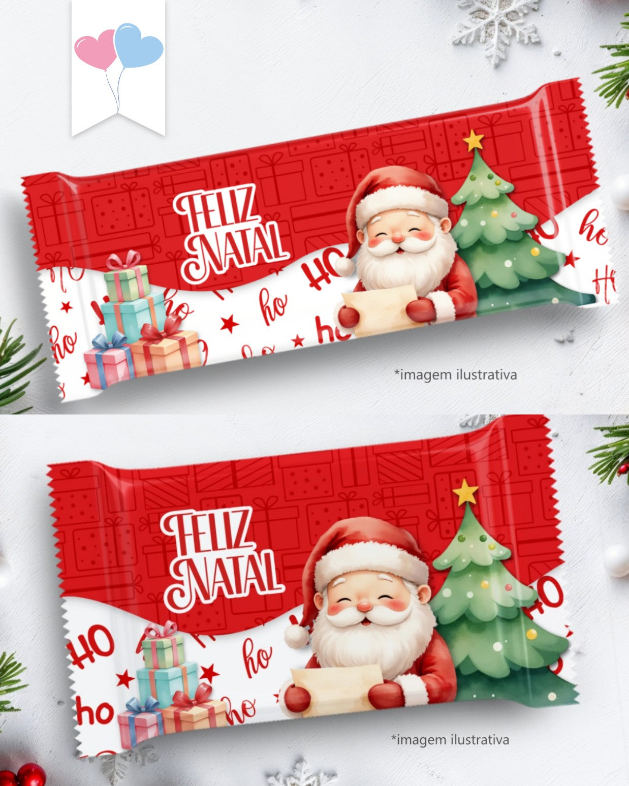 COMBO - Arte para Chocolate de 80g à 100g e Arte para KitKat - Feliz Natal