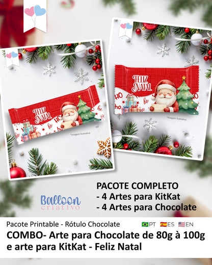 COMBO - Arte para Chocolate de 80g à 100g e Arte para KitKat - Feliz Natal