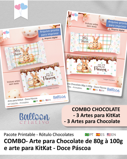 COMBO - Arte para Chocolate de 80g à 100g e Arte para KitKat - Doce Páscoa