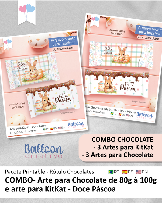 COMBO - Arte para Chocolate de 80g à 100g e Arte para KitKat - Doce Páscoa