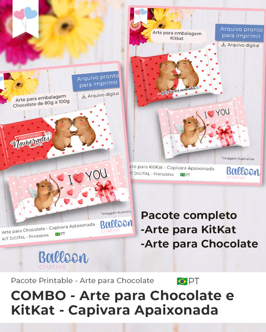 COMBO Arte para Chocolate e KitKat - Capivara Apaixonada