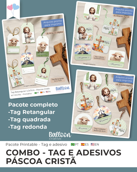 COMBO Tag e Adesivo - Páscoa Cristã