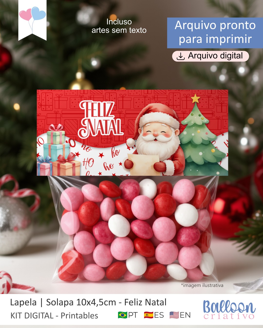 Printable - Lapela | Solapa 10cmx4,5cm - Feliz Natal