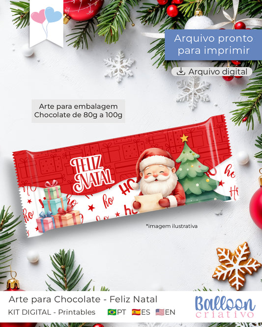 Kit Printable - Embalagem Chocolates - Feliz Natal