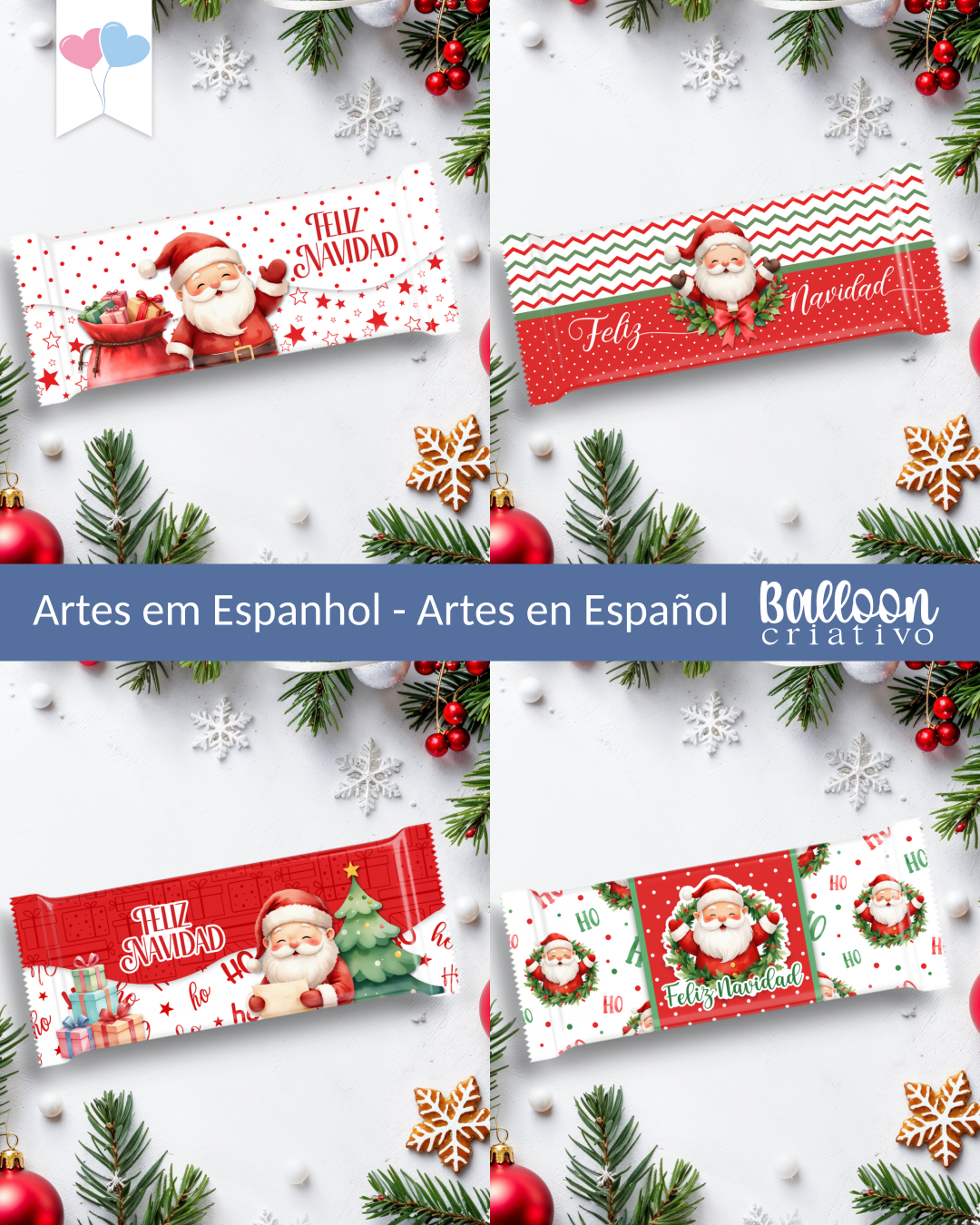 Kit Printable - Embalagem Chocolates - Feliz Natal
