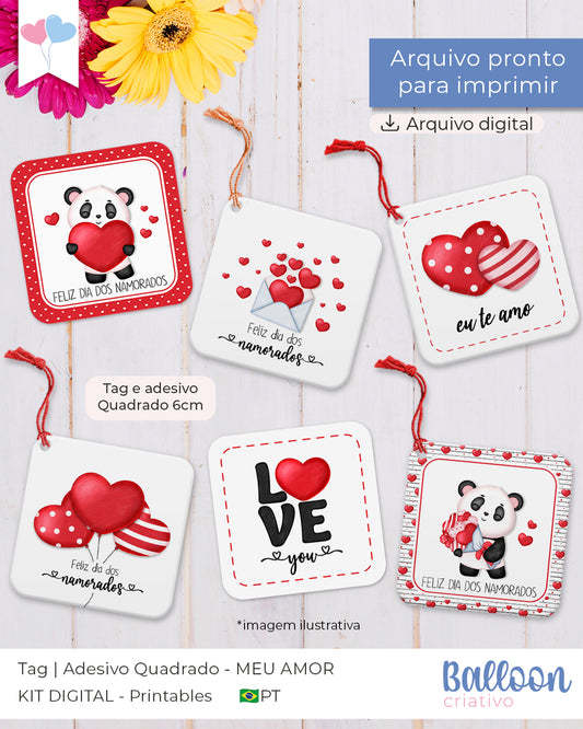 Printable - Tag ou Adesivo Quadrado 6cm - Meu Amor