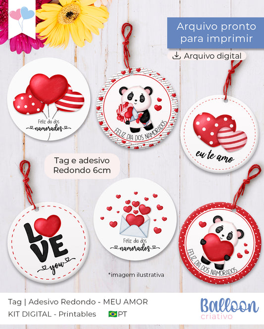 Printable - Tag ou Adesivo Redondo 6cm - Meu Amor