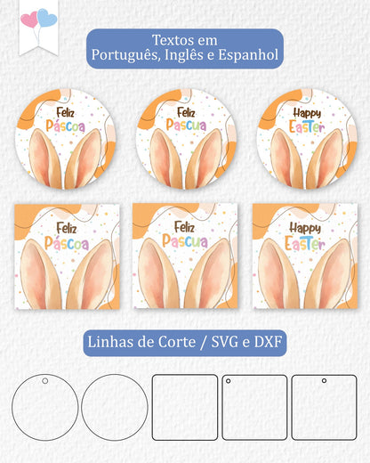 Printable - Tag e Adesivo 6cm - Feliz Páscoa