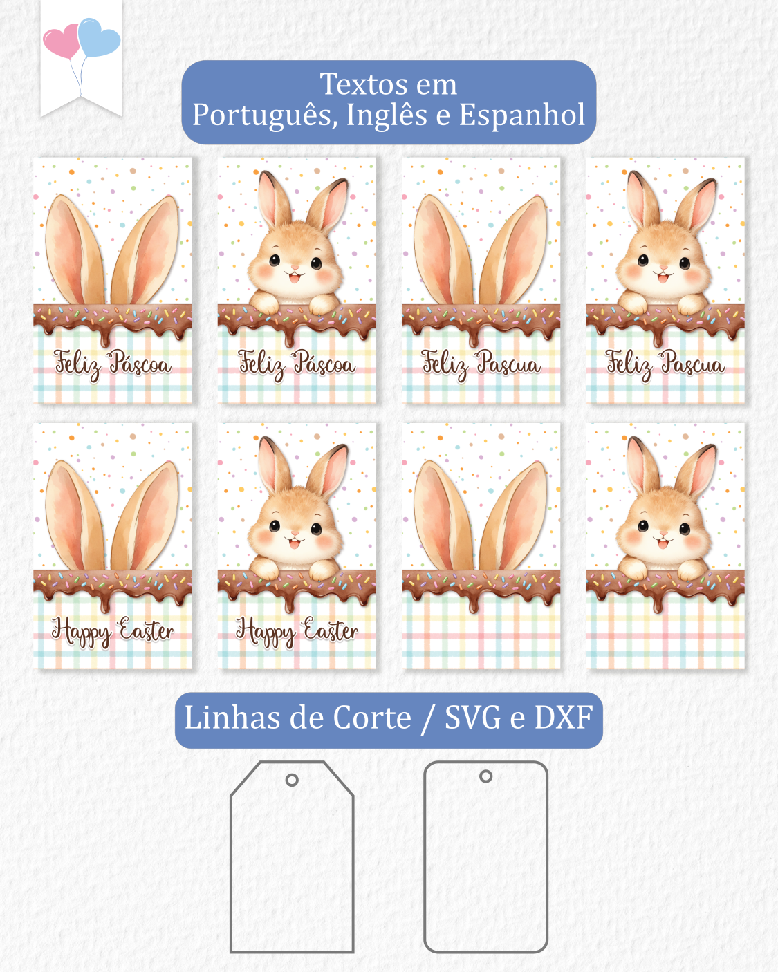 Printable - Tag Retangluar 4,5x7cm - Feliz Páscoa