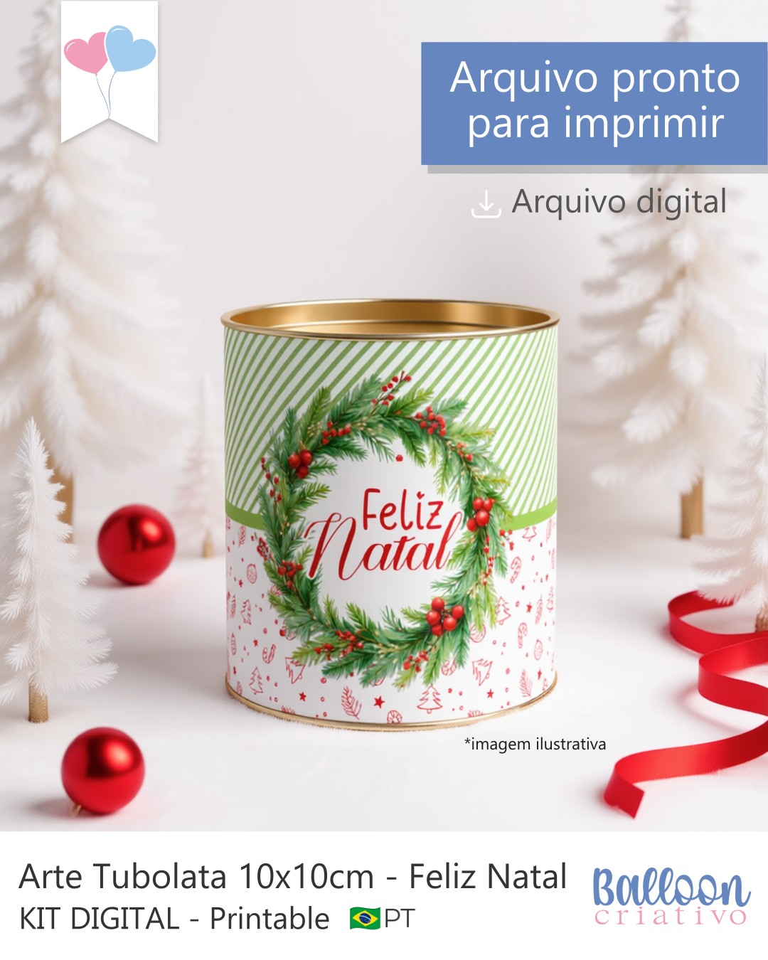 Printable - Arte para Tubolata 10x10cm - Feliz Natal