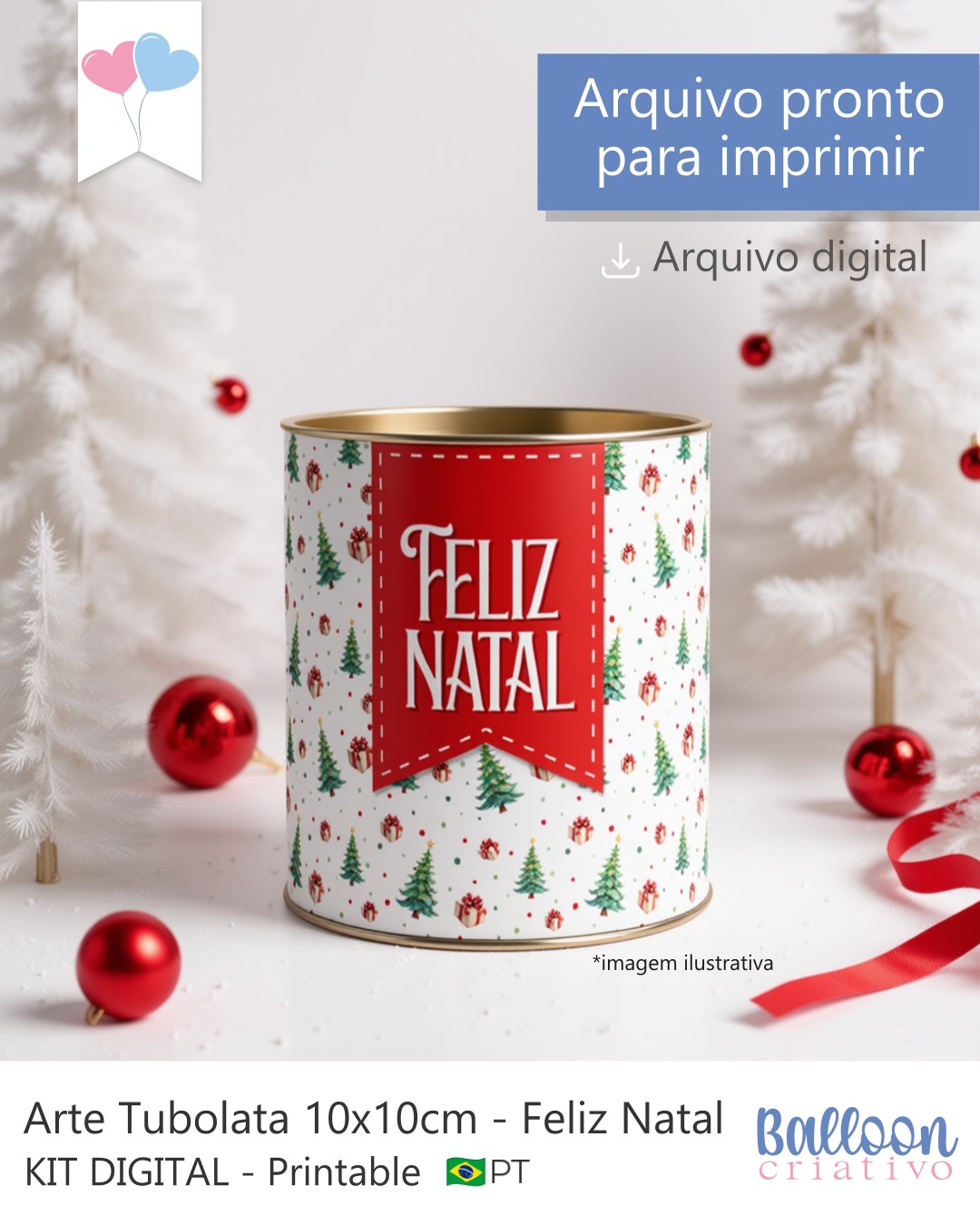 Printable - Arte para Tubolata 10x10cm - Feliz Natal