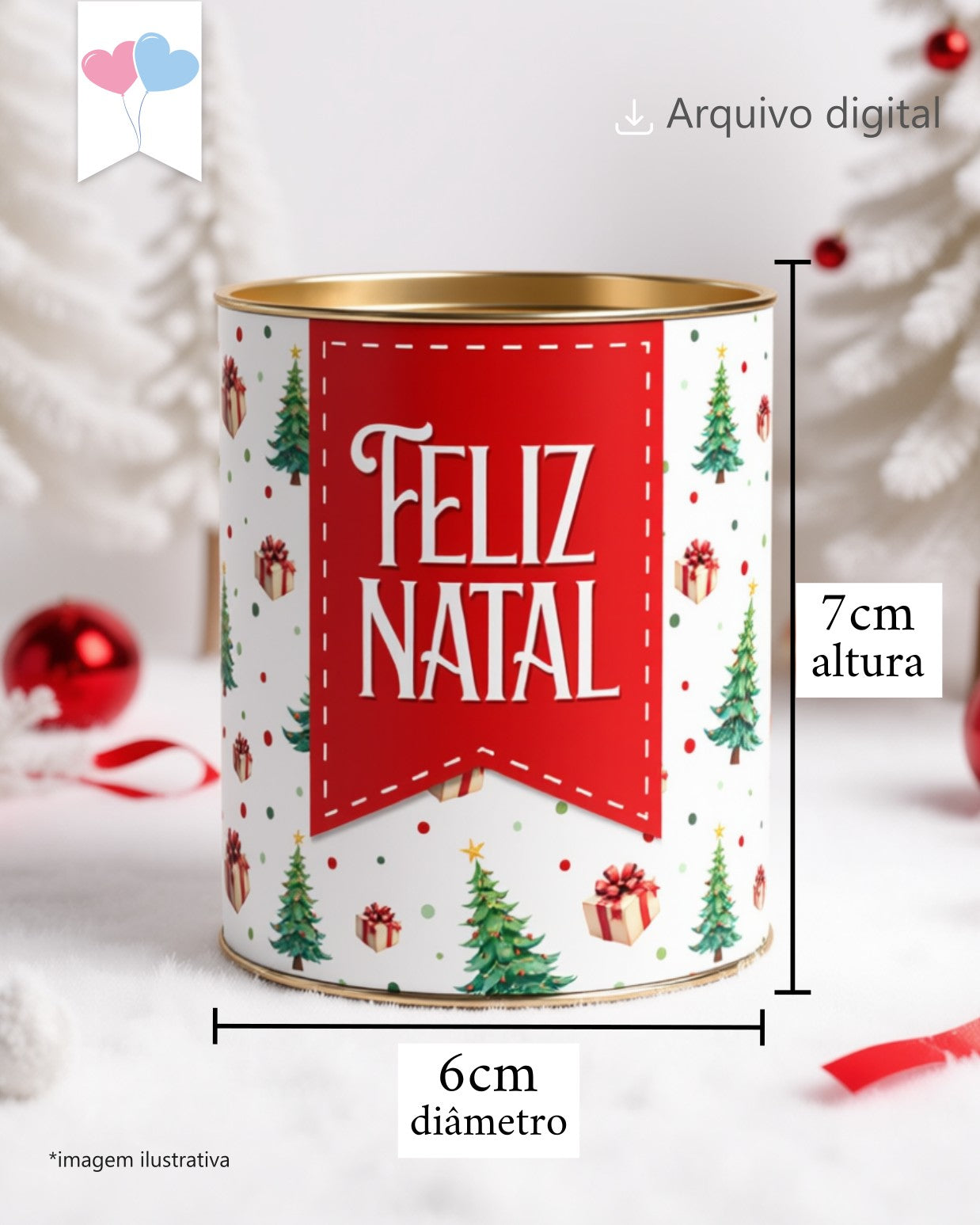 Printable - Arte para tubolata 7x6cm - Feliz Natal