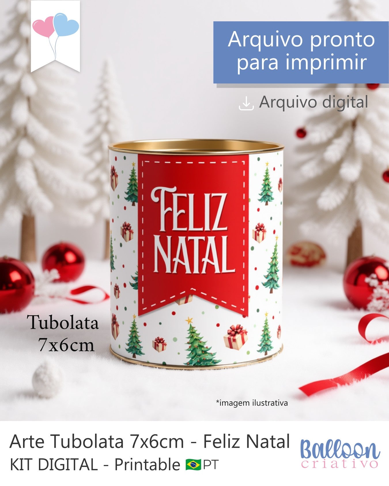Printable - Arte para tubolata 7x6cm - Feliz Natal