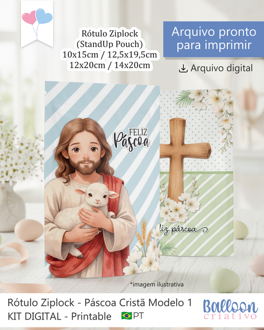 Printable - Rótulo Ziplock (stand up pouch) - Páscoa Cristã Modelo 1