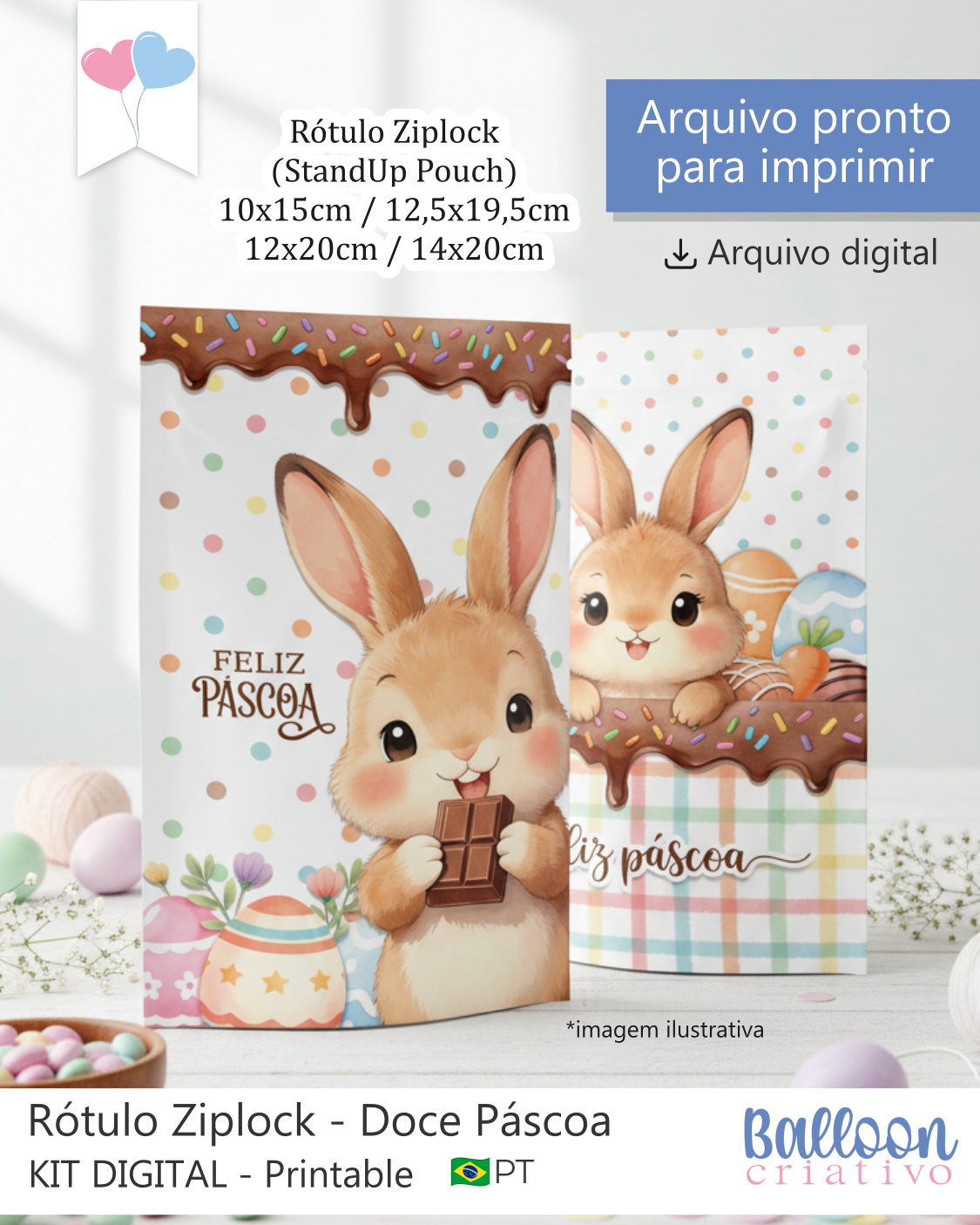 Printable - Rótulo Ziplock (stand up pouch) - Doce Páscoa