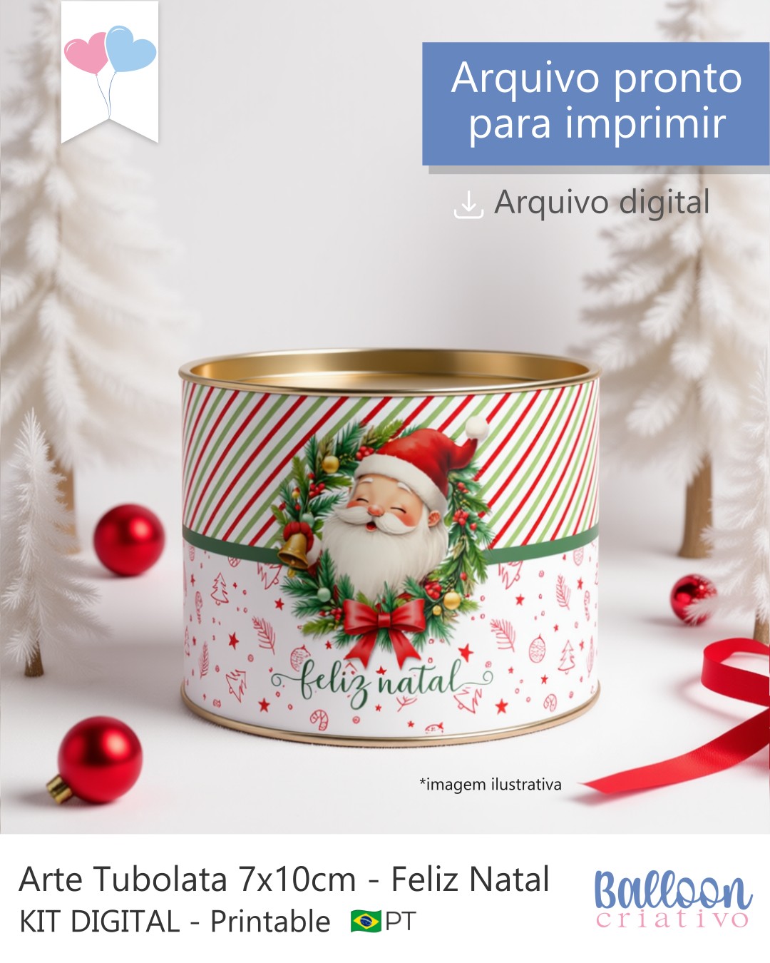 Printable - Arte para tubolata 7x10cm - Feliz Natal