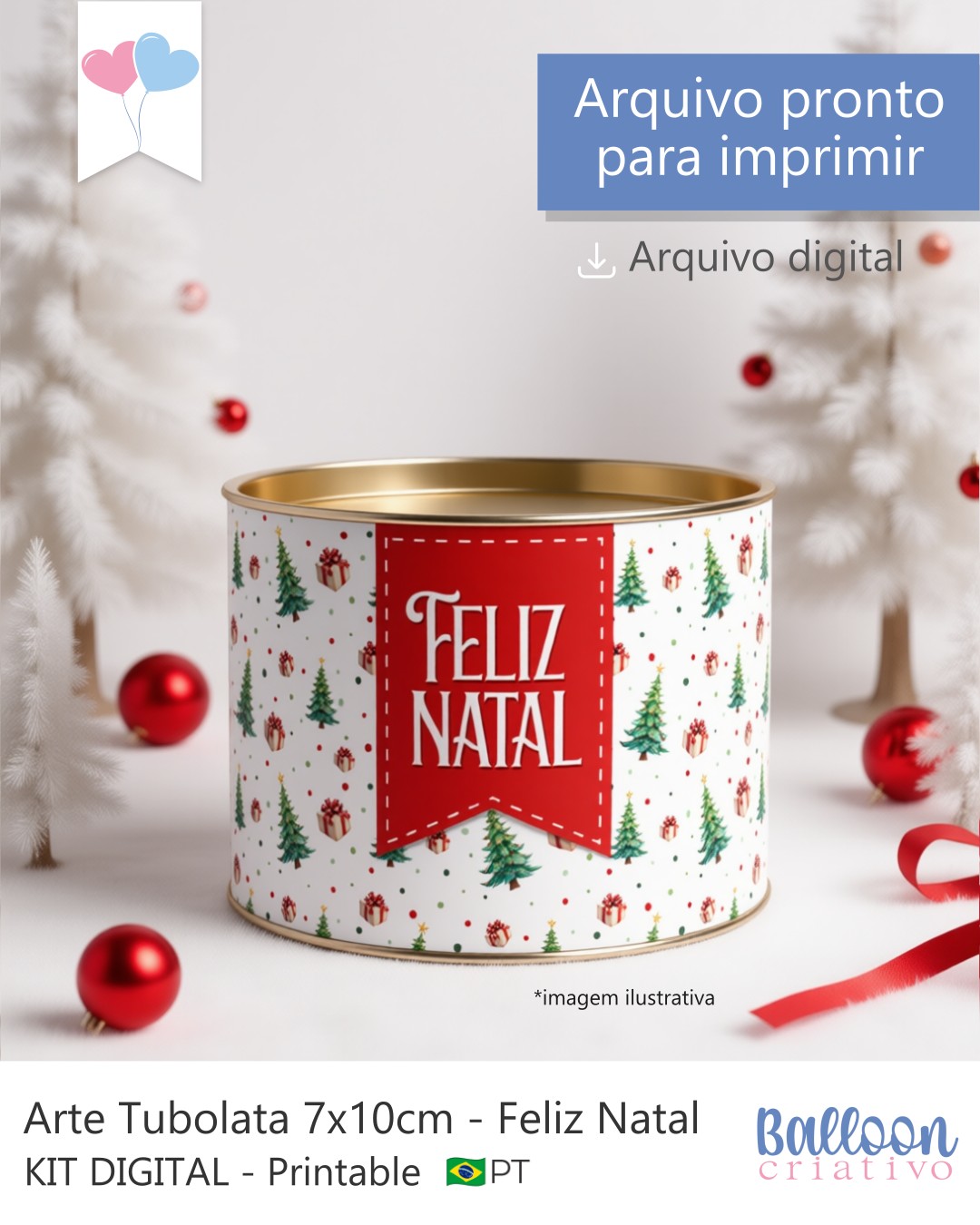 Printable - Arte para tubolata 7x10cm - Feliz Natal