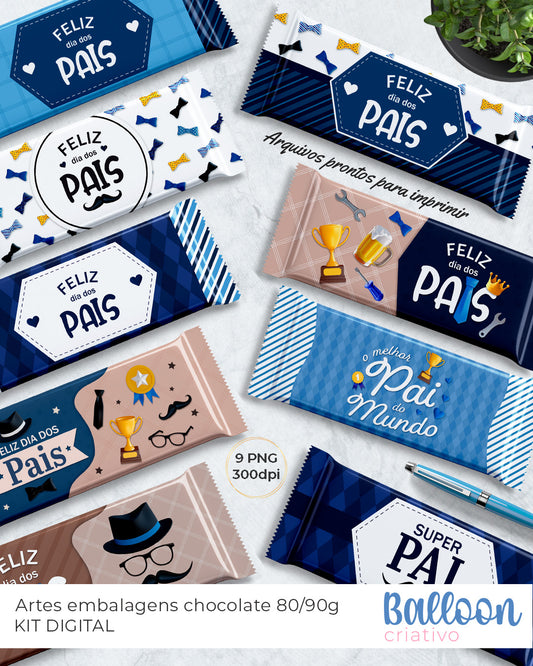 Kit Digital Printables - Embalagens chocolate 80/90g - Dia dos Pais