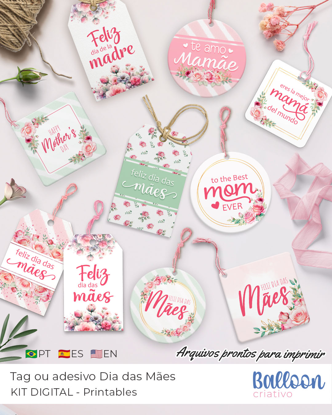 Kit Imprimible - Etiqueta o adhesivo Día de la Madre