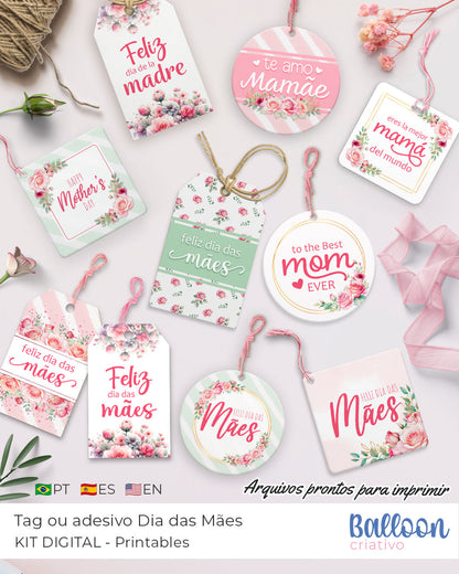 Kit Printable - Tag ou adesivo Dia das Mães