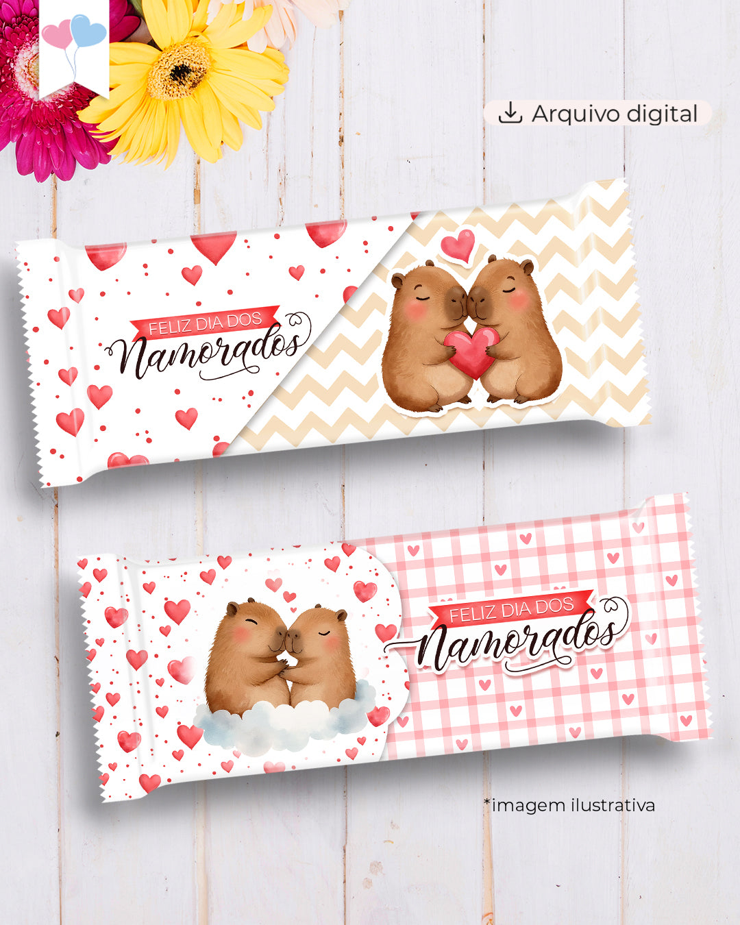 Printable - Arte para Chocolate 80g a 100g - Capivara Apaixonada