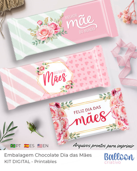 Kit Printables - Embalagem Chocolate Dia das Mães