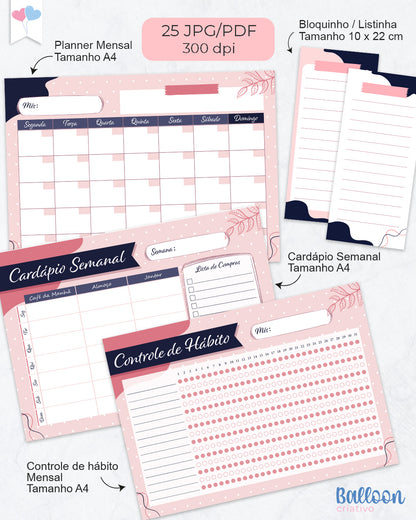 Kit Printables - Planner Não datado - Rosa e Azul