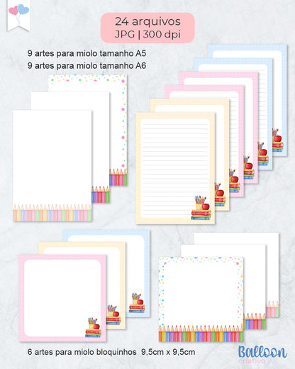 Interior para Bloc de Notas - Tema Escuela