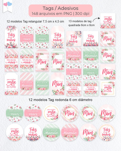 Kit Printable - Tag ou adesivo Dia das Mães