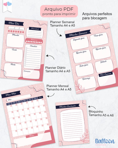 Kit Printables - Planner Não datado - Rosa e Azul