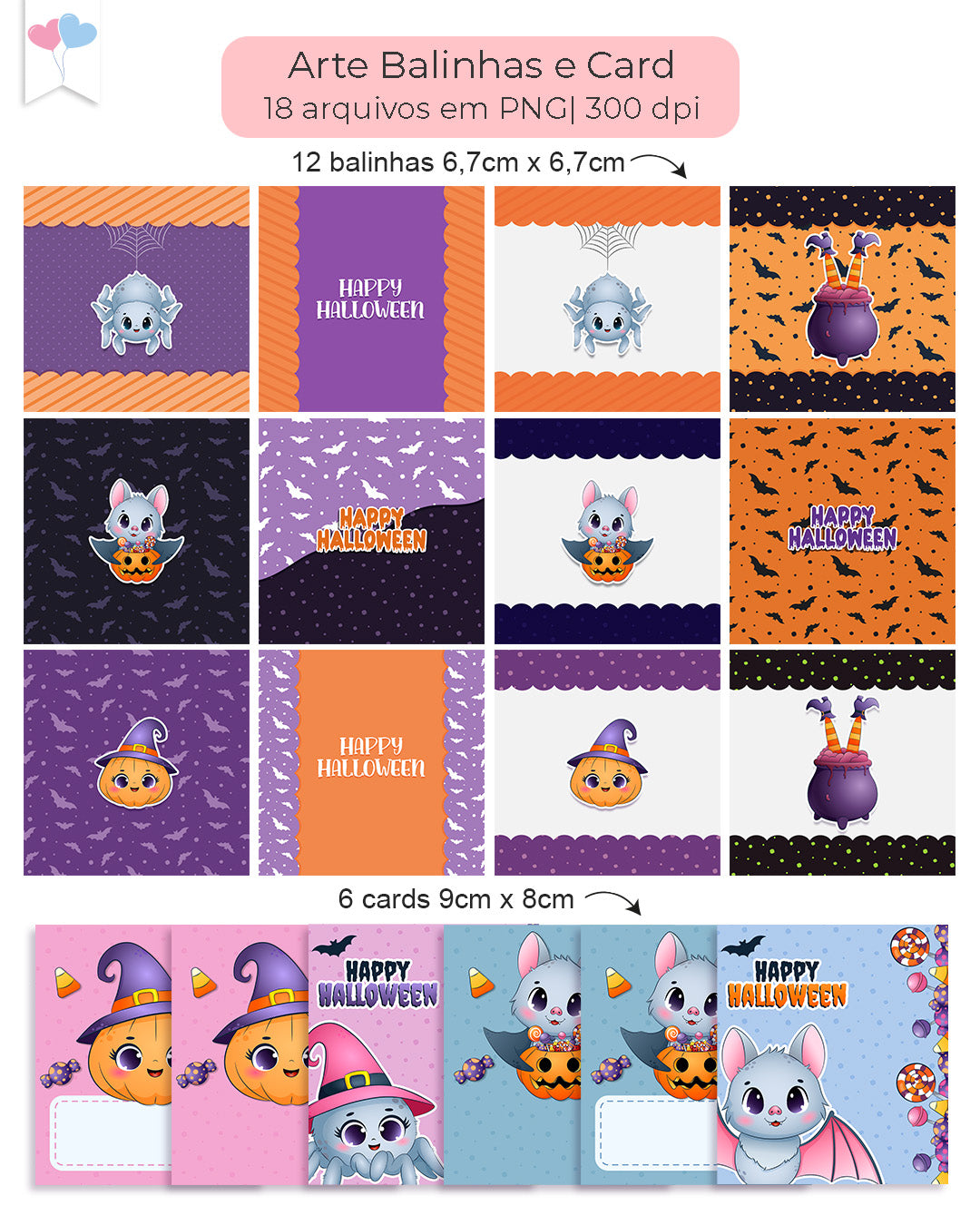 Kit Printables - Balinhas e Cards Halloween