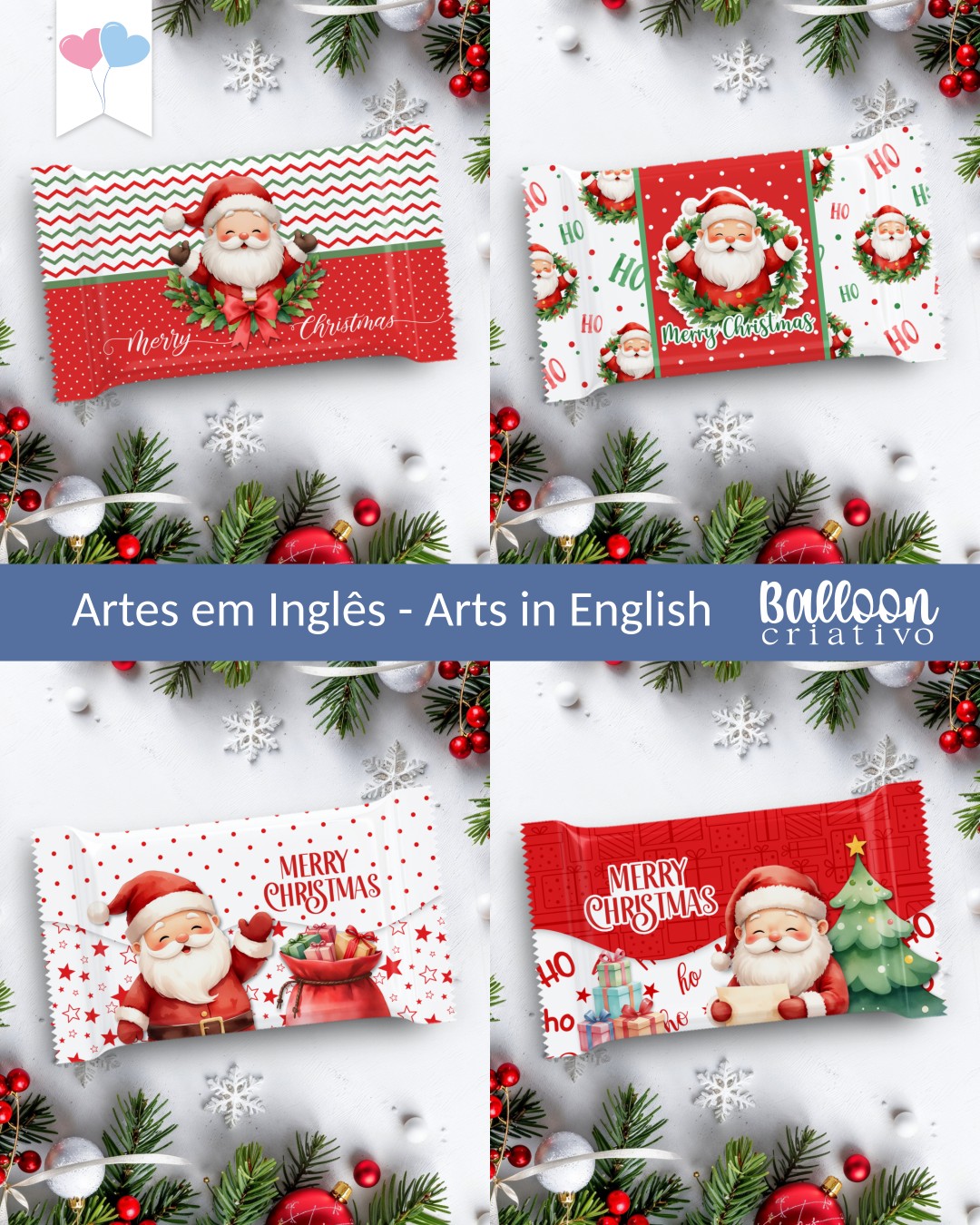 COMBO - Arte para Chocolate de 80g à 100g e Arte para KitKat - Feliz Natal