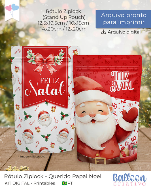 Printable - Rótulo Ziplock (Stand up Pouch) - Querido Papai Noel