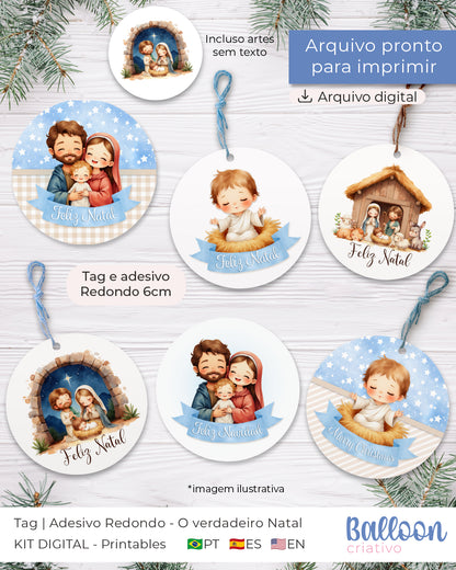 Printable - Tag ou adesivo Redondo 6cm - O verdadeiro Natal