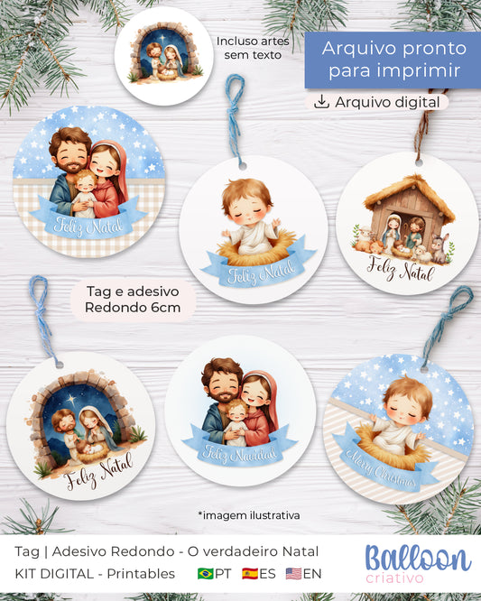 Printable - Tag ou adesivo Redondo 6cm - O verdadeiro Natal