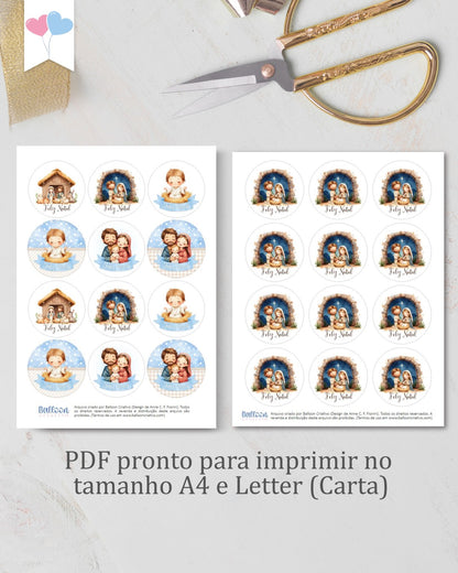 Printable - Tag ou adesivo Redondo 6cm - O verdadeiro Natal