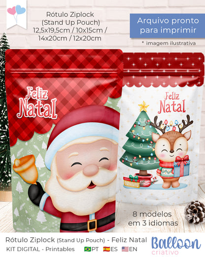 Printable - Rótulo Ziplock (Stand Up Pouch) - Feliz Natal