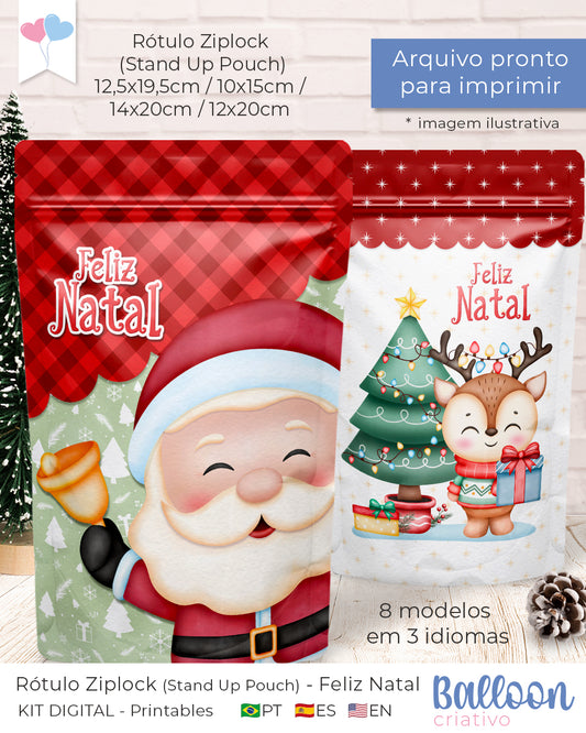 Imprimible - Etiqueta Ziplock (Stand Up Pouch) - Feliz Navidad