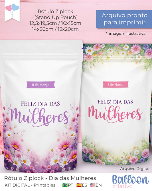 Printable - Rótulo para ZipLock (stand up Pouch) - Dia das Mulheres