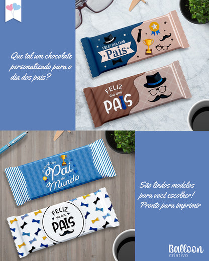 Kit Digital Printables - Embalagens chocolate 80/90g - Dia dos Pais