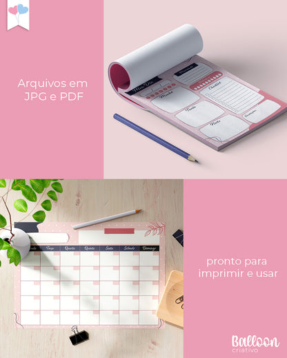 Kit Printables - Planner Não datado - Rosa e Azul