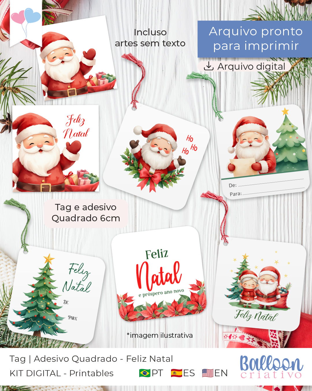 Printable - Tag and Square Sticker 6cm - Merry Christmas