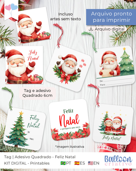 Printable - Tag e Adesivo Quadrado 6cm - Feliz Natal