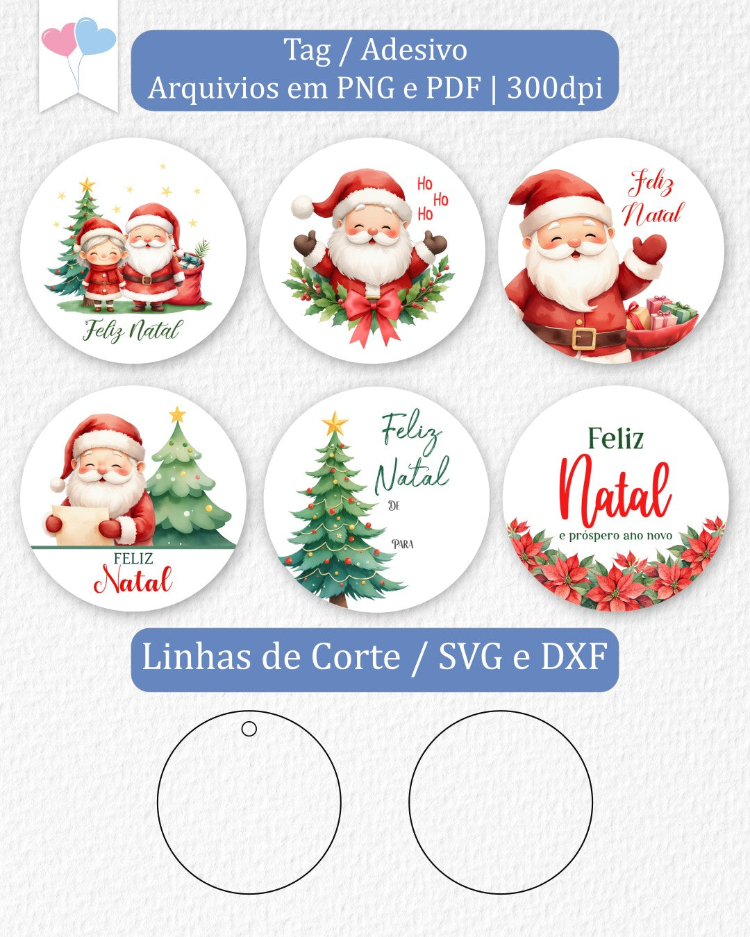 Printable - Tag ou Adesivo Redondo 6cm - Feliz Natal