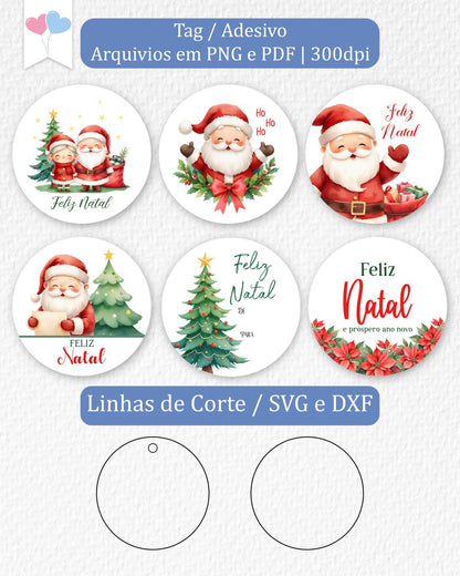 Printable - Tag ou Adesivo Redondo 6cm - Feliz Natal