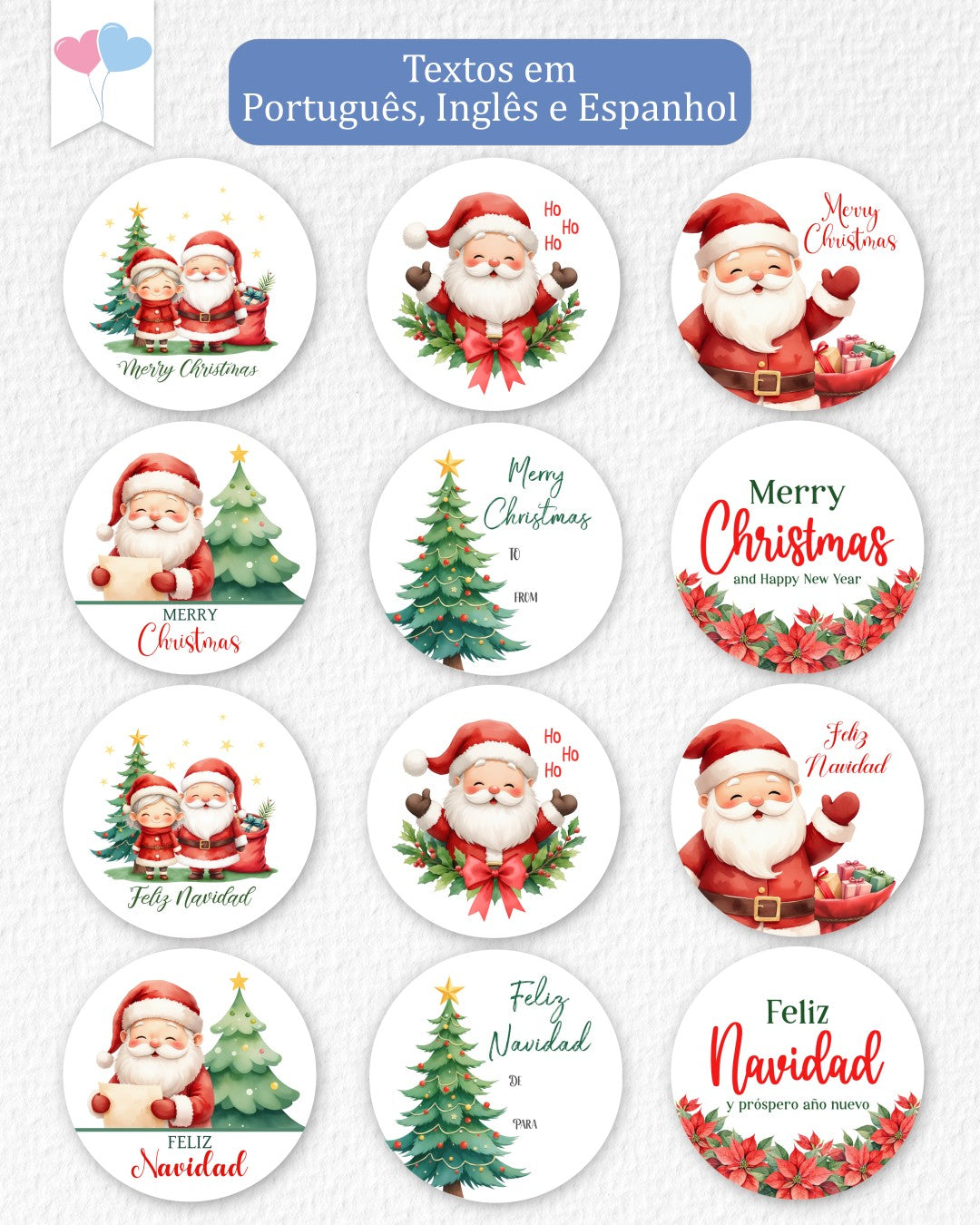 Printable - Tag ou Adesivo Redondo 6cm - Feliz Natal
